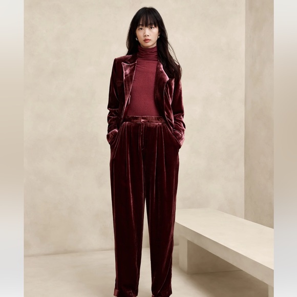 BANANA REPUBLIC Velvet Pants in Burgundy, Size 14 - Picture 2 of 7